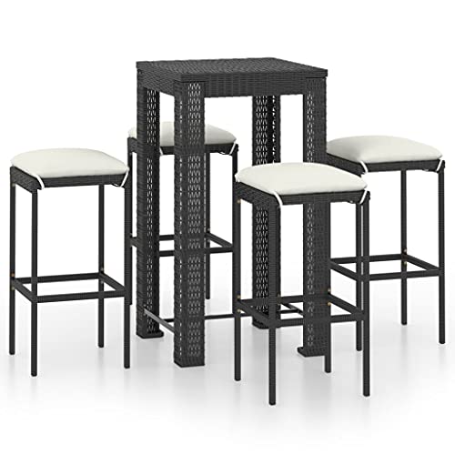vidaXL Set Bar da Giardino 5 pz con Cuscini Polyrattan Nero