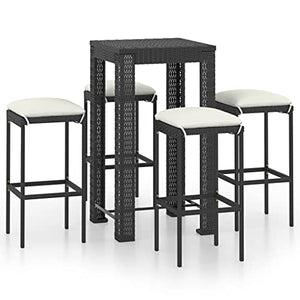 vidaXL Set Bar da Giardino 5 pz con Cuscini Polyrattan Nero