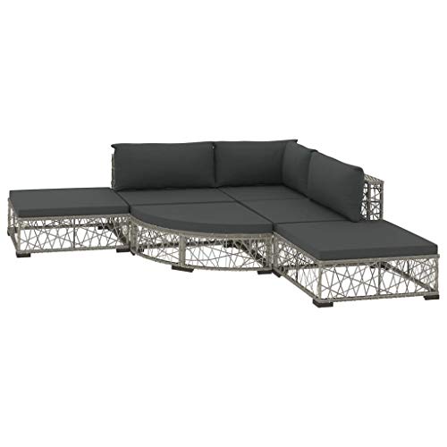 vidaXL Set Divani da Giardino 6 pz con Cuscini Foderati Lavabili Modulare Leggero Elegante Arredi da Esterno in Polyrattan Grigio Telaio in Acciaio