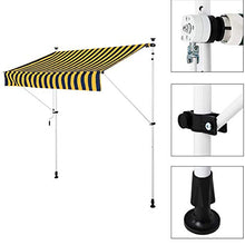 BAKAJI Tenda da Sole Balcone con Gambe di Supporto Regolabili Installazione ad Incastro Parasole Avvolgibile Esterno Giardino a Manovella Telaio in Alluminio Dimensione 300 x 185 cm (Giallo e Blu)