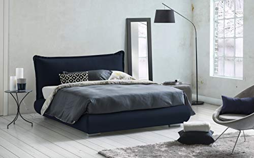 Talamo Italia Letto contenitore Matrimoniale Teresa, Made in Italy, Letto con rivestimento e testata in tessuto, Apertura frontale, adatto per materasso 160x190 cm, Blu