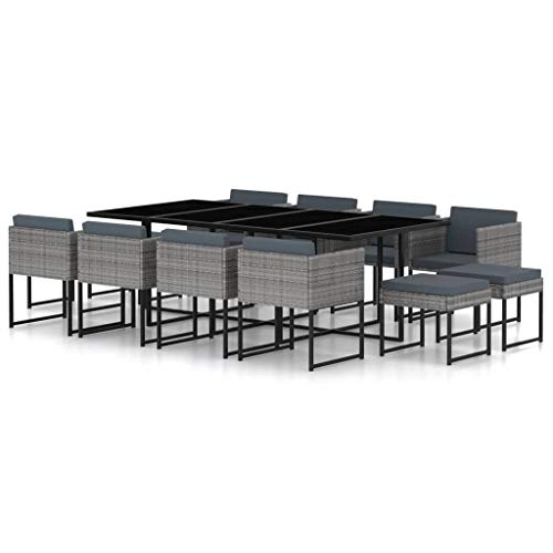 vidaXL Set Pranzo da Giardino 13 pz con Cuscini in Polyrattan Grigio