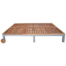 Festnight Lettino Prendisole Matrimoniale Reclinabile con Ruote da Giardino Esterno in Legno e Metallo,Lettino Prendisole Doppio con Ruote,Sedie a Sdraio da Giardino in Legno con Ruote 207x130x88 cm