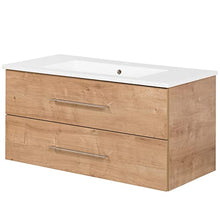 Fackelmann - Set di mobili da Bagno in Rovere Chiaro e Specchio a LED, 100 cm, 2 Pezzi, Colore: Marrone