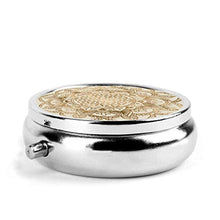 Scatola rotonda per medicina portatile, mini portapillole in metallo, dispenser per pillole tascabili, borsa da viaggio, fiore della vita in oro e tela di loto pastello