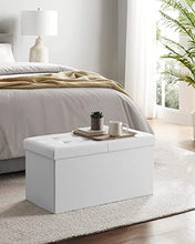 SONGMICS Pouf Contenitore, Cassapanca Contenitore con Coperchio Ribaltabile, Capacità di 80 Litri, Max Portata di 300 kg, 76 x 38 x 38 cm, Bianco LSF45WT