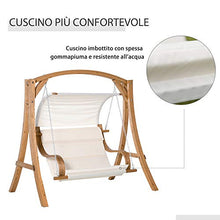 Outsunny Dondolo da Giardino in Legno a 2 Posti con Tetto Parasole Sedile Imbottito 190x130x192cm Bianco Crema