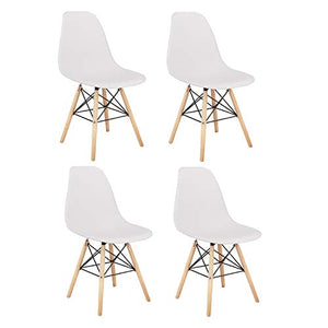 Un set di quattro sedie da pranzo, gambe in legno di faggio naturale dal design ergonomico, sedie semplici, aspetto medioevale. (bianco, 4)
