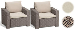 Keter California Set 2 Poltrone in Rattan, Set di 2 Divanetti con Cuscino Incluso Color Cappuccino