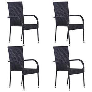 Festnight Set di 4 sedie da Pranzo per Interni ed Estern,Sedie Impilabili,Sedie Sala da Cucina in Polyrattan 55,5 x 53,5 x 95 cm Nere