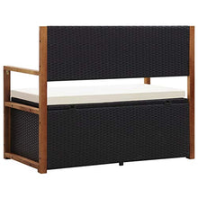 vidaXL - Panchina con vano portaoggetti, 110 cm, in polyrattan, legno massiccio di acacia, colore nero