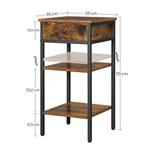VASAGLE Comodino, Tavolino Alto con un Cassetto e 2 Ripiani Portaoggetti, Salvaspazio, Tavolino in Stile Industriale, Marrone Vintage e Nero LET502B01