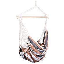 SPRINGOS Poltrona sospesa in tessuto con asta di espansione, 130 x 100 cm, cuscino da appendere, portata fino a 150 kg, altalena in cotone, amaca, giardino, casa (strisce marrone-nero-bianche)