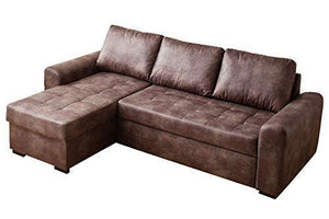 AVANTI TRENDSTORE - Puma - Divano ad Angolo in Microfibra Marrone con Ottica di Pelle Vintage, con Funzione Letto e cassettone salvaspazio Integrato, Dimensioni: Lap 243x85x155 cm - Arredi Casa