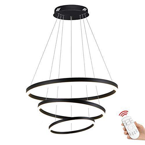 100W Led Sala da Pranzo Luce pendente moderna elegante 3 anelli circolare design illuminazione sospeso nero acrilico paralume metallo Lampadario Camera Soggiorno Ristorante Ufficio Cucina Φ40+60+80cm - Arredi Casa