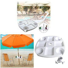 Majome Vassoio Tavolo ombrellone, Vassoio da Tavolo per ombrellone da Spiaggia con 4 portabicchieri, 4 Scomparti per Snack per Spiaggia, Patio, Giardino, Piscina -17 Pollici, Bianco