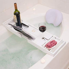 Mensola per Vasca Antiscivolo, Bianco Impermeabile in bambù con Carrello Porta Bicchiere E Supporto per iPad/Vaschetta da Bagno per Il Resto del Libro, Adatta per La Maggior Parte delle Vasche