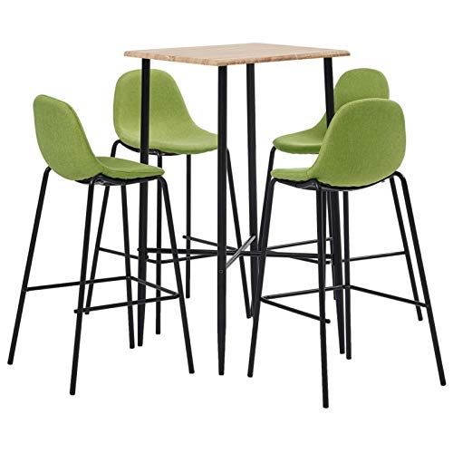 Tidyard Set 5 pz da Bar Design Moderno Alto in Tessuto Verde,Set Tavolo Quadrato e 4 Sedie da Bar Alti in Tessuto,Set Tavolo e Sedie da Cucina Design Moderno in Tessuto