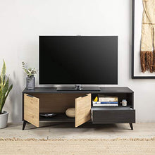 VS Venta-stock Mobile TV Koln 2 Porte e 1 cassetto, Color Nero Spazzolato e Legno, 136,5 cm (Larghezza) 40 cm (profonditá) 48,5 cm (Altezza)