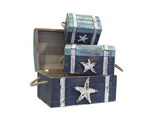 Keyhome Scrigno in Legno – Tris 3 forzieri del Tesoro Mare Blu con Stella - Porta Giochi forziere da Pirata – Baule portaoggetti cassapanca Decorata
