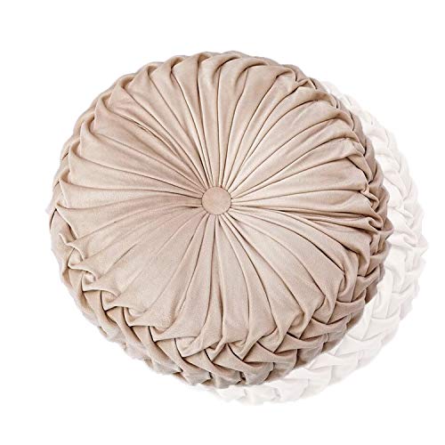Cuscino decorativo per casa, 38 cm, rotondo, a forma di zucca, in velluto, realizzato a mano, per pavimento, sedia a forma di zucca, per casa, divano, letto, decorazione auto (beige)