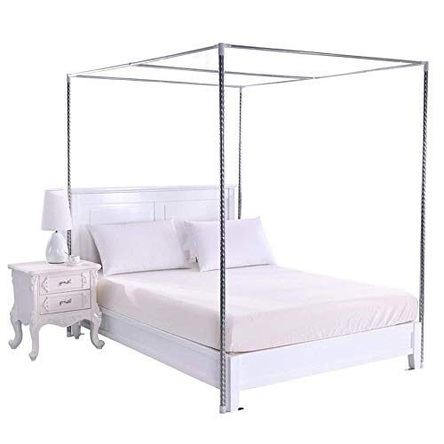 HOXMOMA Zanzariera Telaio, Palo per Tenda da Letto in Acciaio Inossidabile, 4 baldacchino Letto ad Angolo, Zanzariera Staffa, Misura per Letto di Tutte Le Dimensioni, Argento,25mm,1×2m Bed