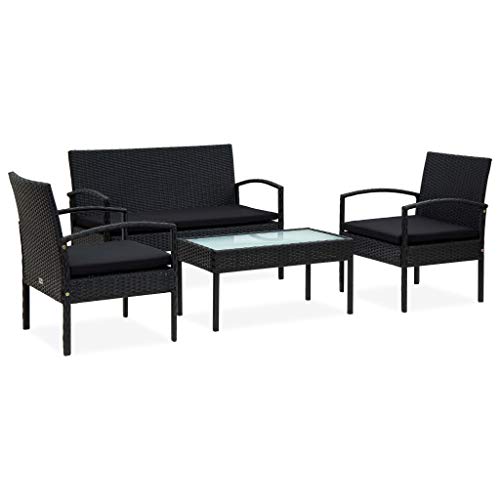 vidaXL Set Divani da Giardino 4 pz con Cuscini in Polyrattan Nero