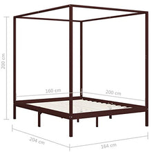 BIGTO - Struttura letto a baldacchino in legno di pino massiccio, per camera da letto, 160 x 200 cm, colore: Marrone scuro