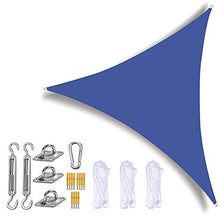 Sun Vela Ombra, Triangolo Shade Sails con Heavy Duty Kit, 3 Corde, Impermeabile, Anti-UV, Esterna Ombrelloni da Giardino Vela Canopy Tenda del Balcone di Fissaggio,Blu,3.6 x 3.6 x 3.6m