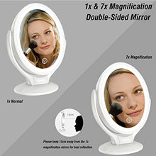Aesfee Specchio da Trucco con Luci LED, Ingrandimento 1x/7x Specchio Cosmetico a Doppia Faccia Ruotabile di 360°, Interruttore Tocca, Specchio Illuminato Portatile per Viaggio,Bagno