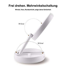 Specchio cosmetico pieghevole, delmkin con illuminazione a LED, compatto, pieghevole, da viaggio, con ingrandimento 1 x e 10x, colore: bianco