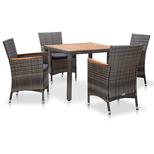 Festnight 5 pz Set da Pranzo da Giardino con Cuscini in Polyrattan Set Tavolo e Sedie da Pranzo da Giardino Esterno Tavolo Quadrato e 4 Poltrone in Rattan Grigio