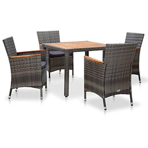 Festnight 5 pz Set da Pranzo da Giardino con Cuscini in Polyrattan Set Tavolo e Sedie da Pranzo da Giardino Esterno Tavolo Quadrato e 4 Poltrone in Rattan Grigio