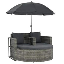 GOTOTOP Divano da Giardino con Parasole,Divano da Giardino 2 Posti,Polyrattan e Telaio in Acciaio,130 x 58 x 77 cm Grigio