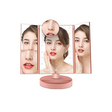 Specchio per il trucco illuminato Vanity 1x / 2x / 3x Ingrandimento a tre vie Trifold con 22 LED Luci Touch Screen e ricarica USB, regolabile a 180 gradi (oro rosa),D'oro