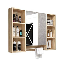 WRRAC-specchio Armadio di stoccaggio a Parete Armadietto per Il Trucco del Bagno con Ripiani Interni a 3 Livelli per vanità, Camera da Letto Soggiorno, Colore del Legno