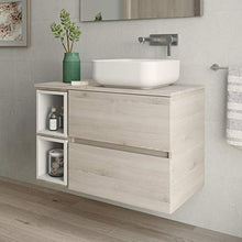 Yellowshop. - Mobile Bagno sospeso 85 cm Stile Moderno lavabo appoggio specchiera LED MOD. Deco (Legno Naturale)