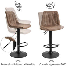 homcom Set 2 Sgabelli da Bar in Stile Industriale con Schienale, Poggiapiedi e Altezza Regolabile, in Microfibra Marrone