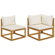 Tidyard Divano Modulare da Giardino a 2 Posti in Legno Massello di Acacia con Cuscini Crema,Divano Modulare da Giardino in Legno,Divano da Esterno in Legno,Divano in Legno,Divano Giardino 2 Posti