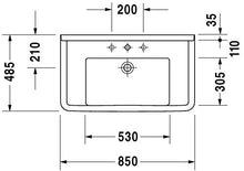 Duravit Starck 3 - Lavabo per mobili, larghezza 105 cm, con 1 foro per rubinetto, con protezione contro troppopieno, lavabo, lavabo, con materiale di fissaggio per montaggio a parete