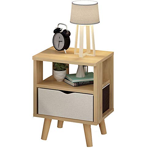 Comodino HAIZHEN Semplice con cassetto in Tessuto, tavolino da Salotto in Legno Color Camera da Letto con Gambe in Legno massello