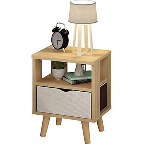 Comodino HAIZHEN Semplice con cassetto in Tessuto, tavolino da Salotto in Legno Color Camera da Letto con Gambe in Legno massello