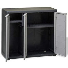 GOTOTOP Armadio da Esterno 3 Ante,Armadietto da Giardino con 2 Ripiani Regolabili Ventilati,Armadio Alto in PP da Esterno Interno, 97 x 38 x 87 cm,Nero e Grigio