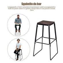 COSTWAY Set di 4 sgabelli da Bar ad Altezza bancone, Legno d’Olmo Resistente, Struttura in Ferro con poggiapiedi, Piedini Antiscivolo
