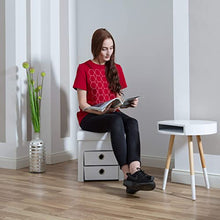 Relaxdays Pouf Contenitore Pieghevole, Scomparto Interno, 2 Cassetti Rimovibili, Cubo, finta pelle, Bianco, H X L X P: 38 x 38 x 38 cm