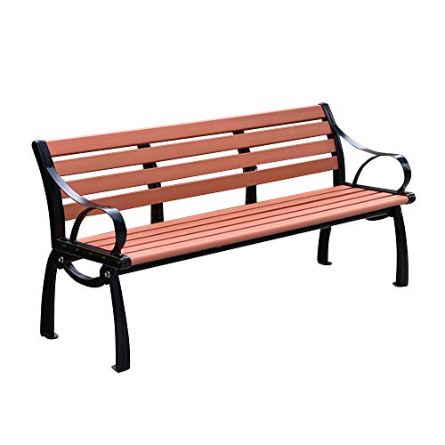 Panca da giardino per esterni panchina da terrazza, panchina da parco con schienale in legno in plastica anticorrosione, salotto da balcone con struttura in metallo e braccioli, può ospitare 2-3 per