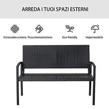 Outsunny Panchina da Giardino ed Esterno in Rattan, Panca in Rattan Nero 2 Posti, 122x60x87cm