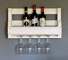 Portabottiglie in Legno di Alta qualità per la Parete - con portabicchieri - Bianco - Pronto per Il Montaggio - scaffale per Bottiglie e Bicchieri da Vino