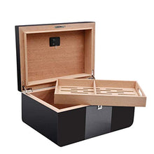 NIHAOA Accessori del Sigaro Corrosione Cigar Humidor Superficie di Cuoio for i sigari Desktop Rivestito Cedro Box con igrometro e umidificatore, Nero Buon apporto di umidità