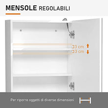 homcom Armadietto Pensile da Bagno con 1 Anta, Specchio e Luci a LED | 2 Ripiani Interni | MDF Bianco (60 x 50 x 15cm)